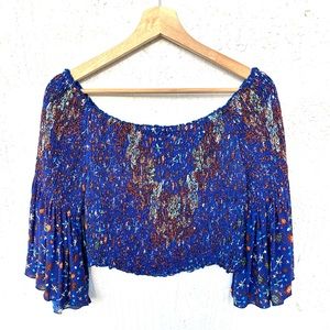 Poupette St Barth Blue Multi Print Smocked Top